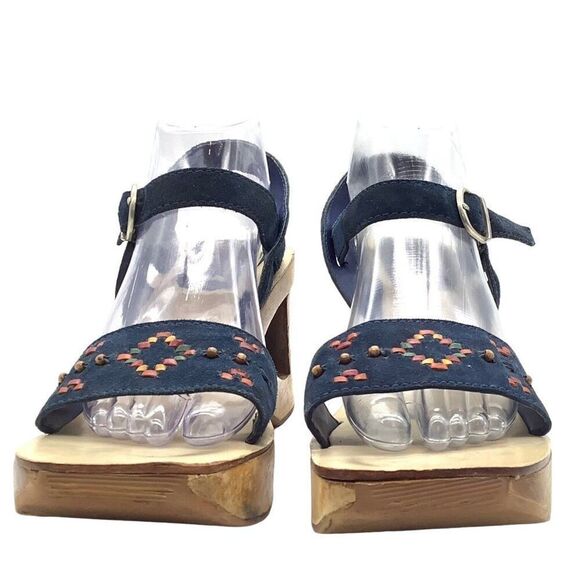 RIVERSTONE 90s does 70s Y2K Wooden Platform Cut-Out Wedge Sandals Embellished - Picture 3 of 9